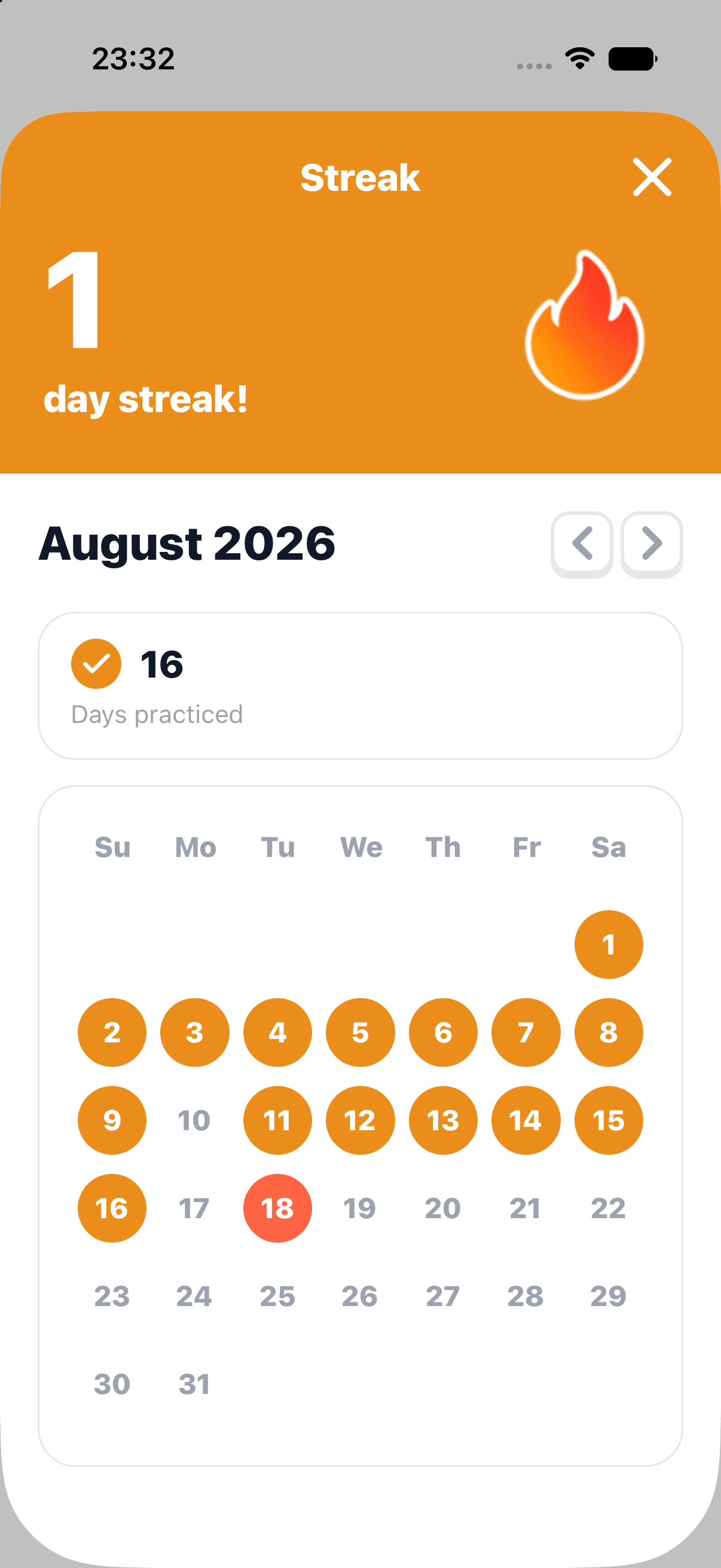 Udiko Japanese study streak calendar